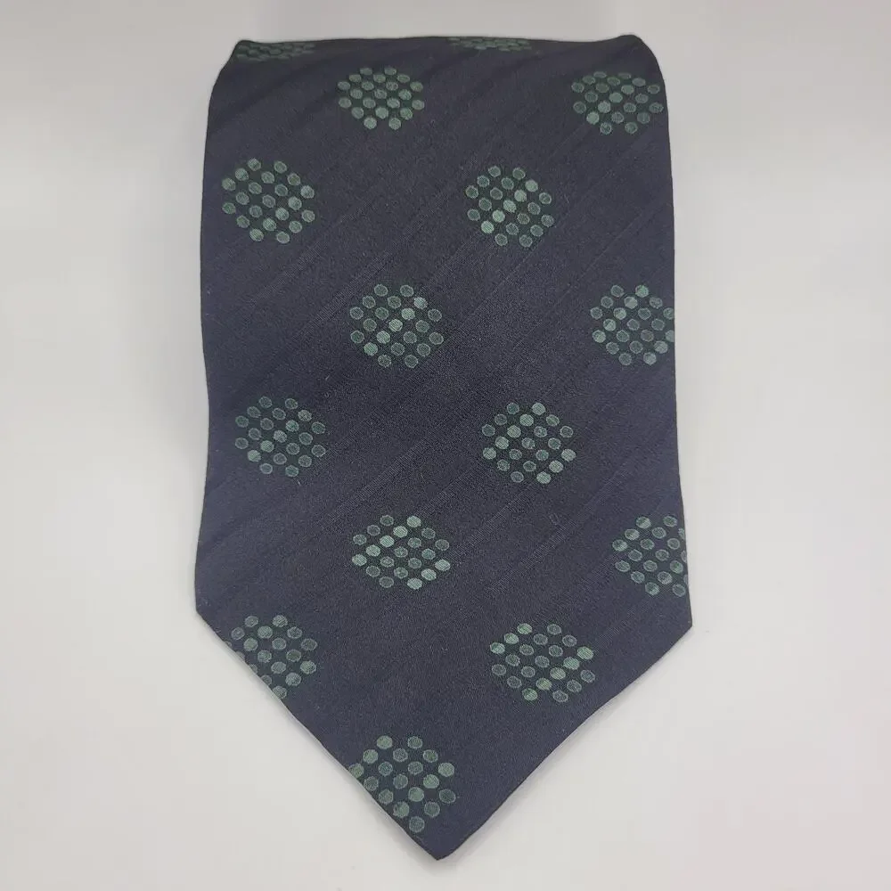 Vintage‎ Giorgio Armani Tie Black Green Polka Dot Silk Necktie Abstract Designer